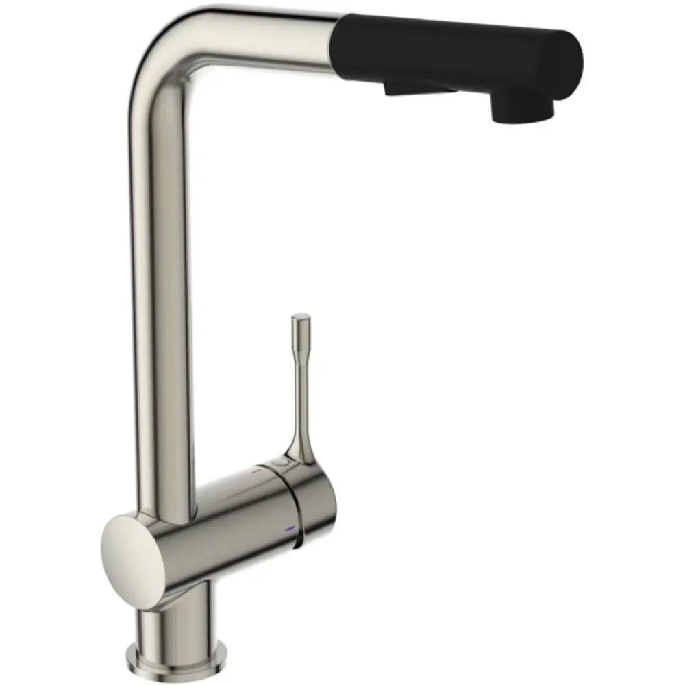 Küchenarmatur von Ideal Standard mit hohem Auslauf und schwenkbarem Auslauf, gefertigt aus Metall mit mattem Finish und ergonomischem Bedienhebel.